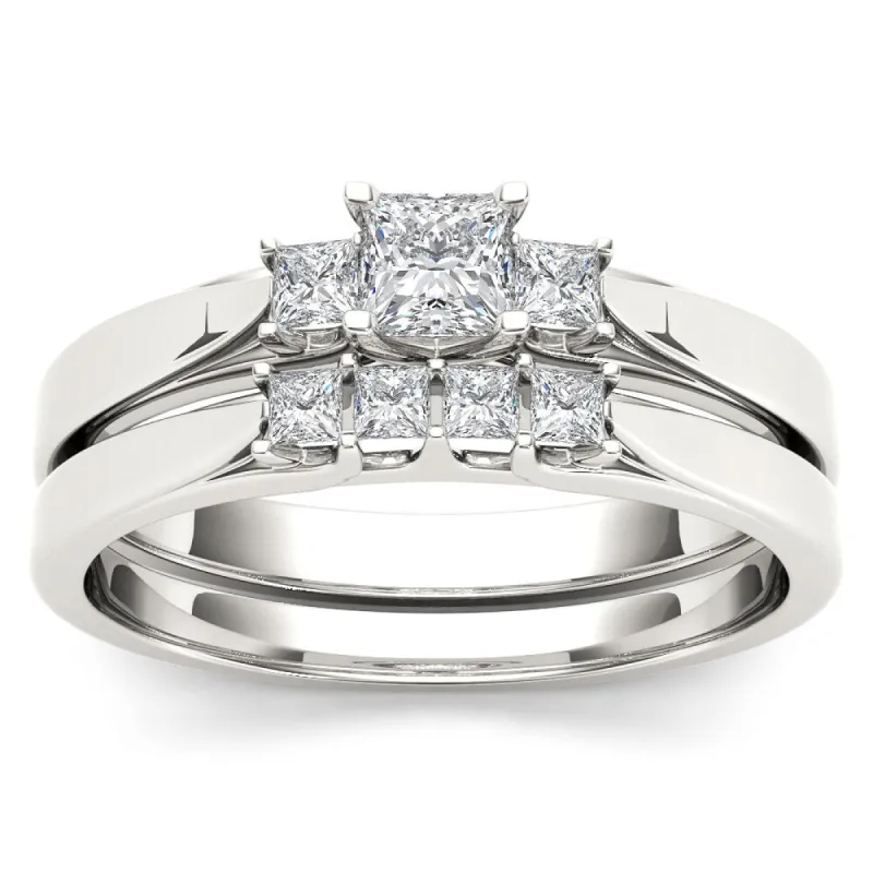 De Couer 14k White Gold 1/2ct TDW Diamond Three-Stone Engagement Ring Set with One Band sold by Zulily