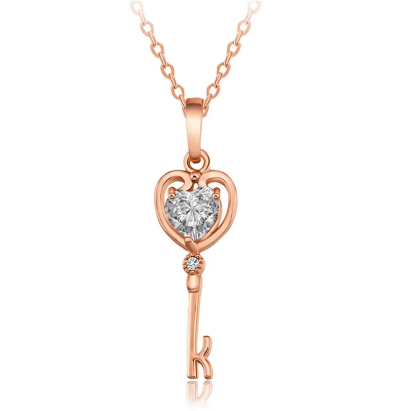 White Crystal & Rose Goldtone Key Pendant Necklace made by Zulily