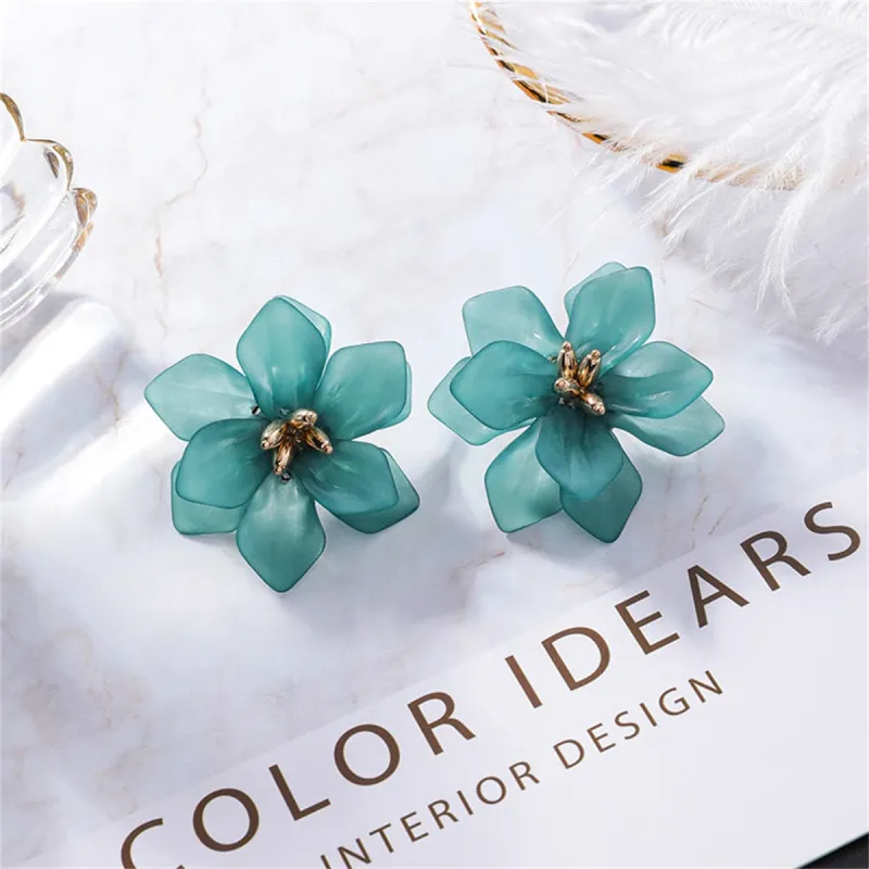 Blue Acrylic & Goldtone Floral Stud Earrings made by Zulily