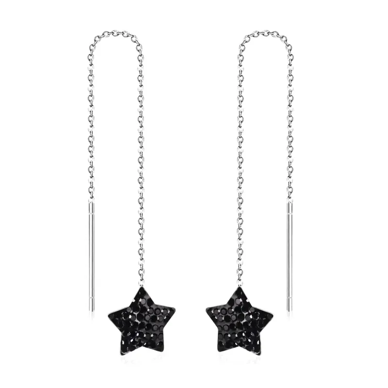 Black Cubic Zirconia & Silvertone Star Threader Earrings made by Zulily