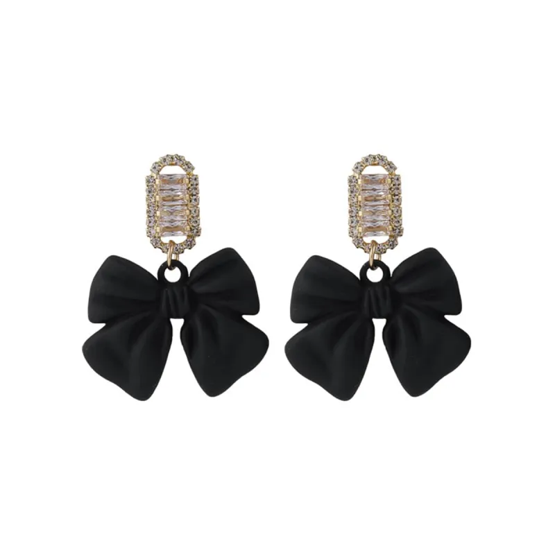 Black Acrylic & Cubic Zirconia Bow Baguette-Cut Drop Earrings sold by Zulily