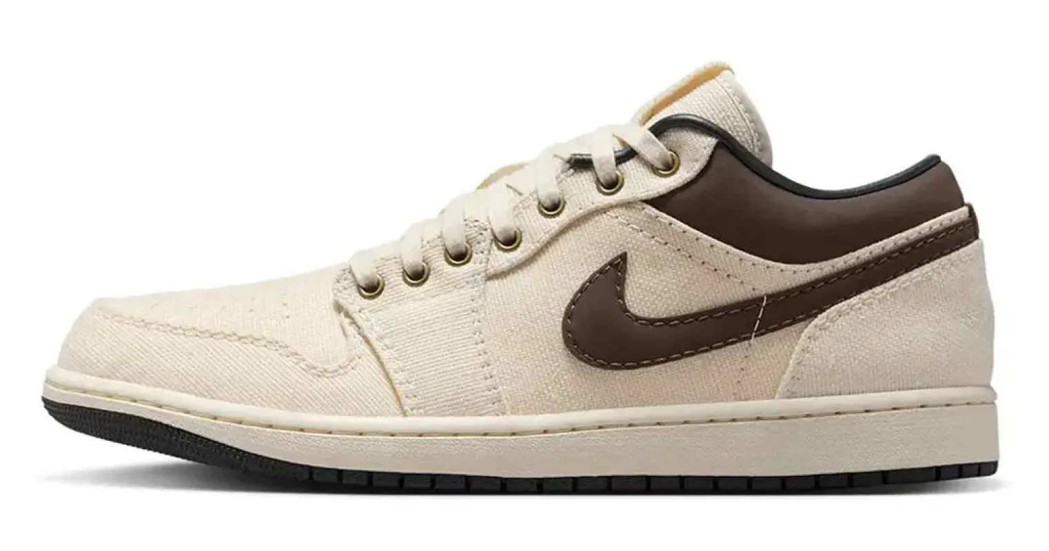 Air Jordan Men's Retro 1 Low Prm 'Pale Ivory Off Noir Baroque Brown' Sneakers made by Jordan