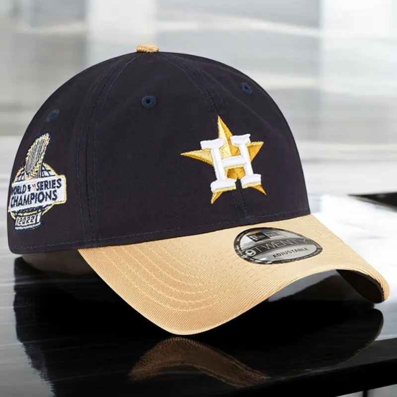 New Era Men's MLB Houston Astros 920 Gold 2023 Strapback Hats made by New Era