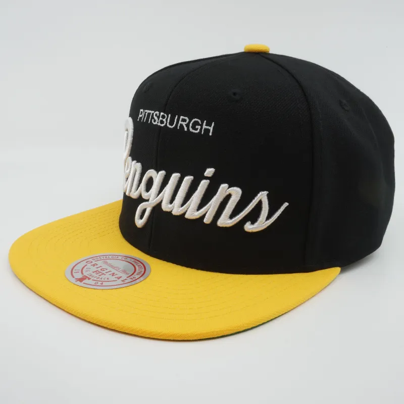 Mitchell & Ness Men's NHL Vintage Script Snapback Penguins Snapback Caps made by Mitchell & Ness
