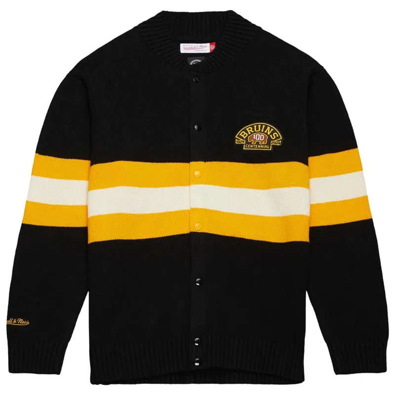 Mitchell & Ness Men's NHL 100Th Anniversary Striped Cardigan Sweater Bruins sold by Zulily