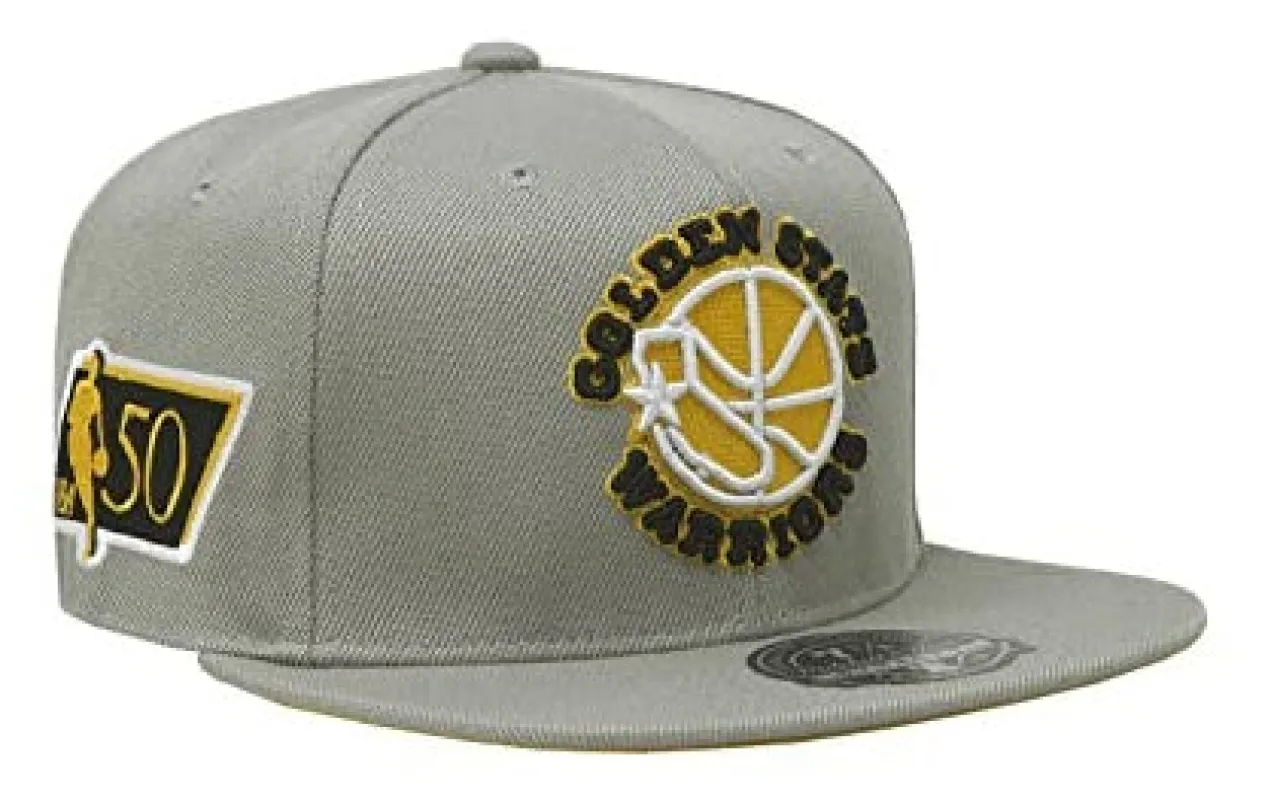 Mitchell & Ness Men's NBA Sunny Gray Fitted Hwc Warriors Fitted Caps made by Mitchell & Ness