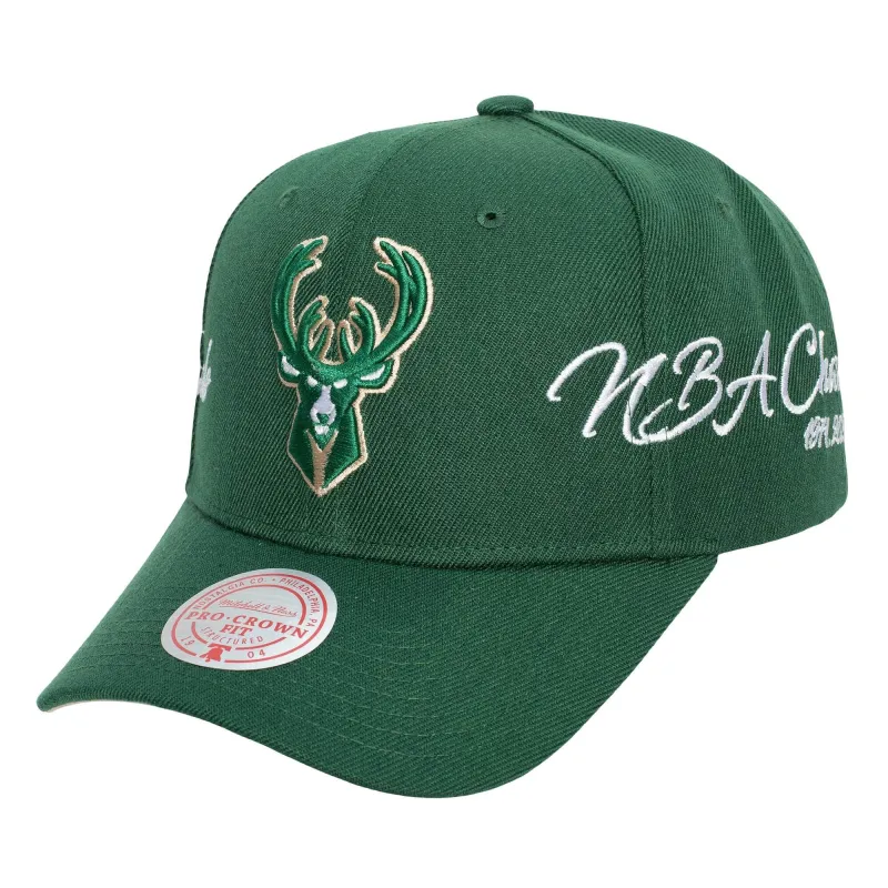 Mitchell & Ness Men's NBA Champ Wrap Pro Snapback Bucks Snapback Caps made by Mitchell & Ness