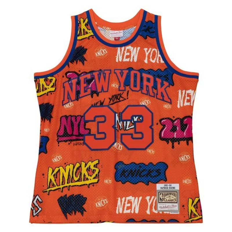 Mitchell & Ness Men's Slap Sticker Swingman Jersey Knicks 1991 Patrick Ewing Jerseys made by Mitchell & Ness