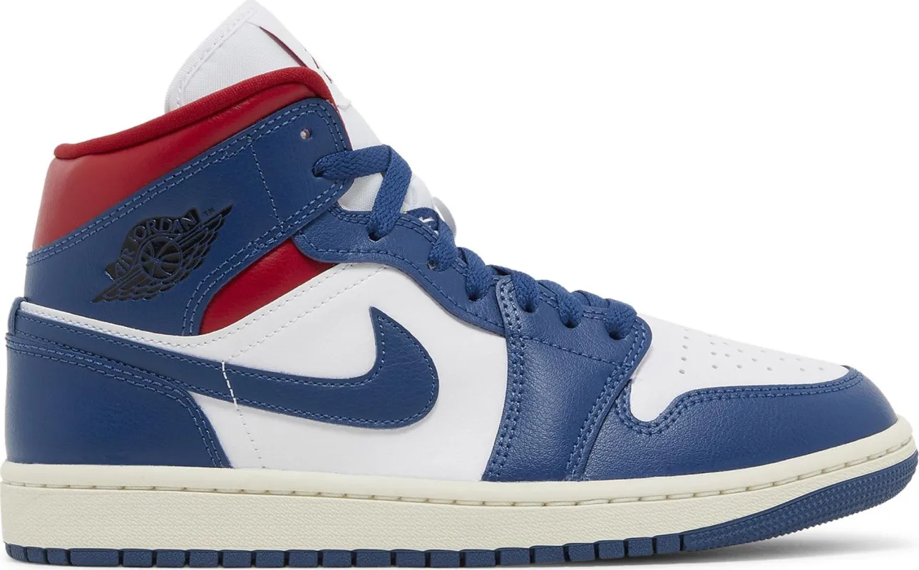 Air Jordan Women's Retro 1 Mid 'French Blue Gym Red' Sneakers sold by Zulily