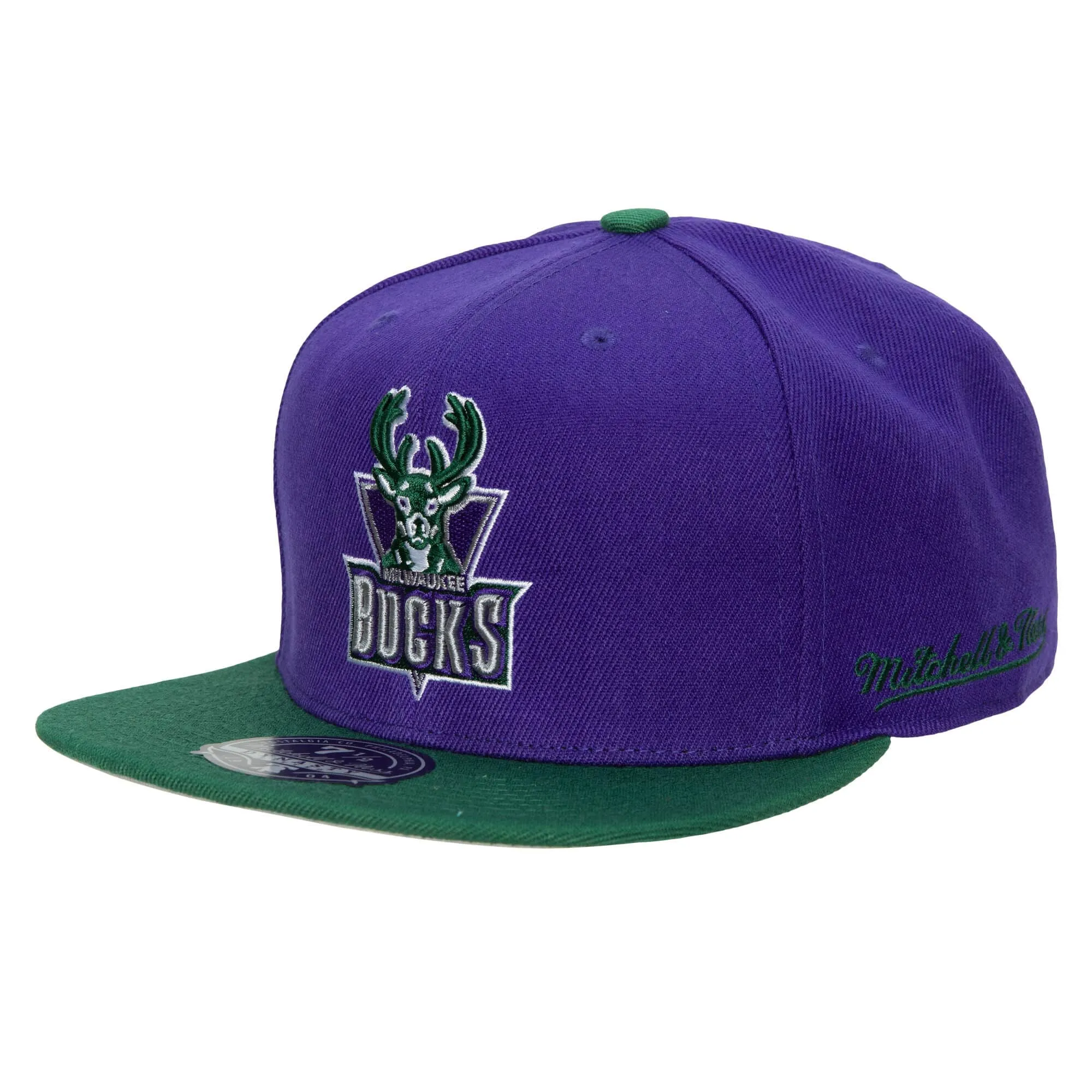 Mitchell & Ness Men's NBA Milwaukee Bucks Team Side Fitted Fitted Caps sold by Zulily