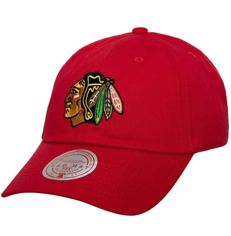 Mitchell & Ness Men's NHL Team Ground 2.0 Dad Strapback Blackhawks Ball Caps made by Mitchell & Ness