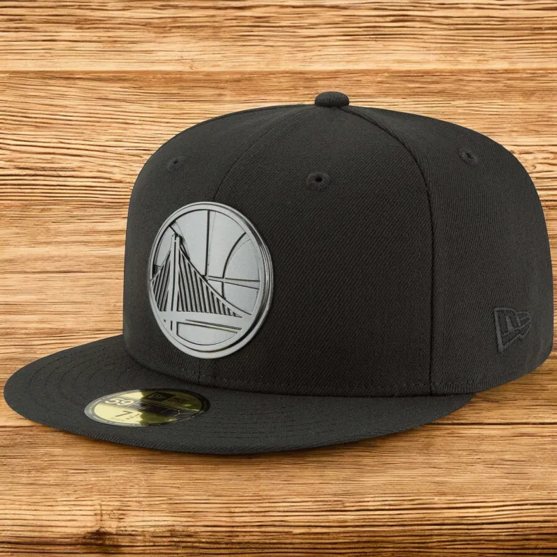 New Era Men's NBA Gs Warriors Logo Sleeked Finish 5950 Fitted Hats made by Zulily