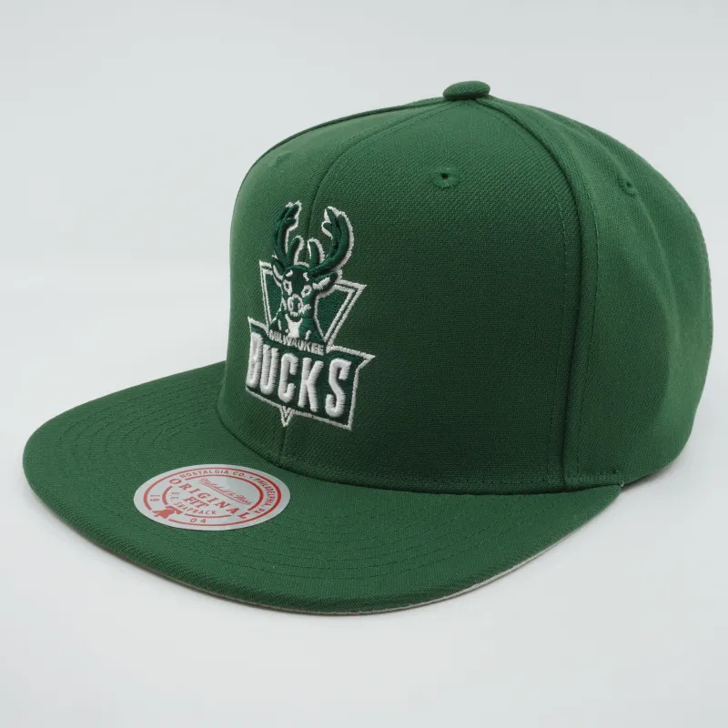 Mitchell & Ness Men's NBA Back To Basics Snapback Hwc Bucks Snapback Caps made by Mitchell & Ness