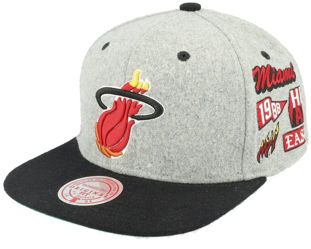 Mitchell & Ness Men's NBA Melton Patch Snapback Hwc Heat Snapback Caps made by Mitchell & Ness