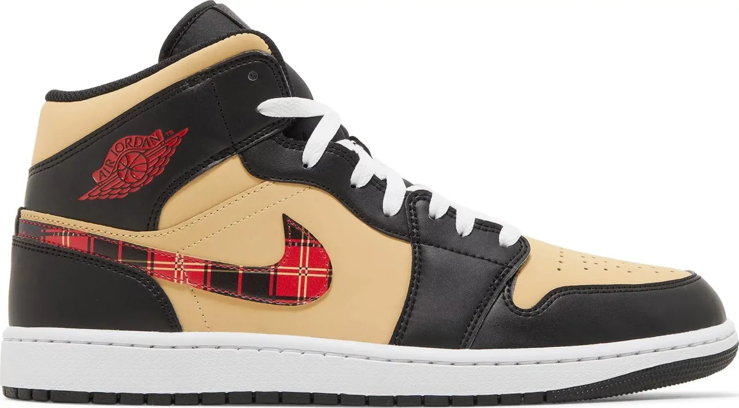 Air Jordan Men's Retro 1 Mid Se 'Tartan Swoosh' Sneakers sold by Zulily
