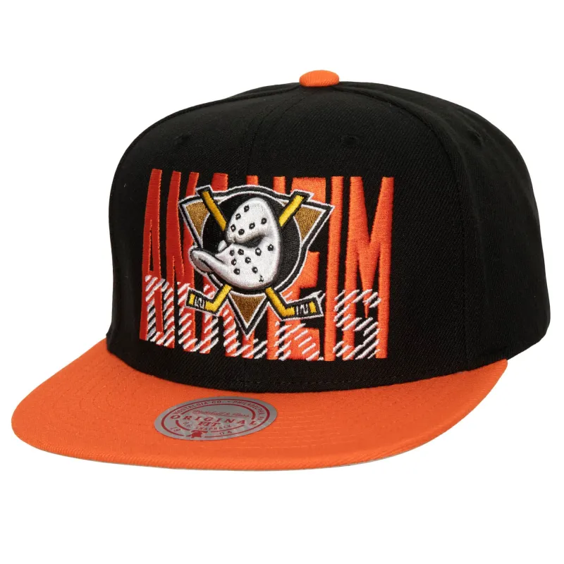Mitchell & Ness Men's NHL Cross Check Snapback Ducks Snapback Caps made by Mitchell & Ness