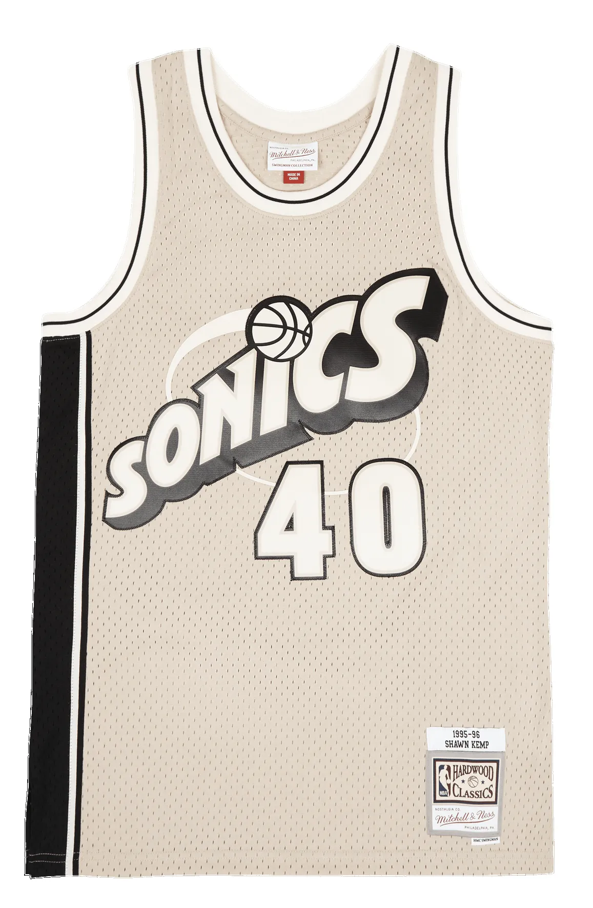 Mitchell & Ness Men's Khaki Black Swingman Jersey Supersonics 1995 Shawn Kemp Jerseys sold by Zulily