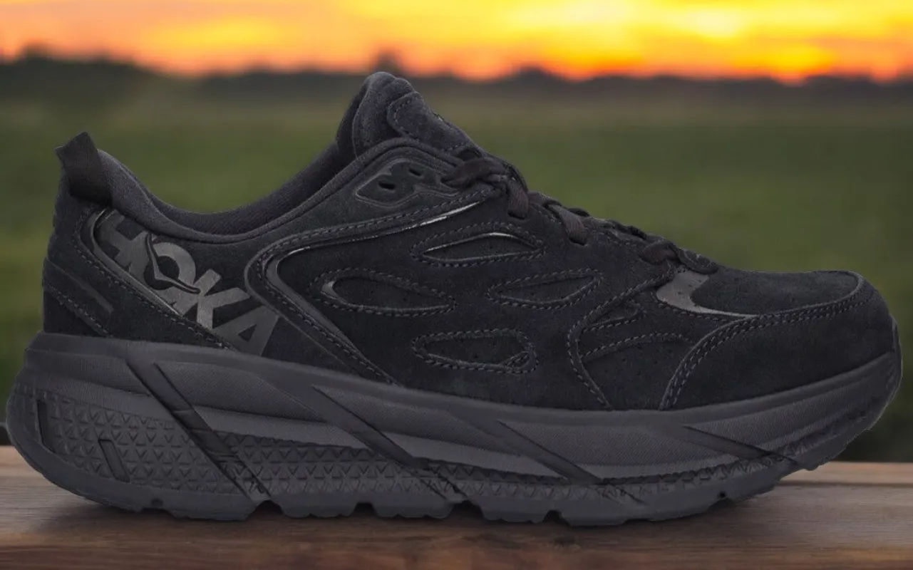 Hoka Men's One One Clifton L Suede 'Black' Athletic Shoes made by Hoka
