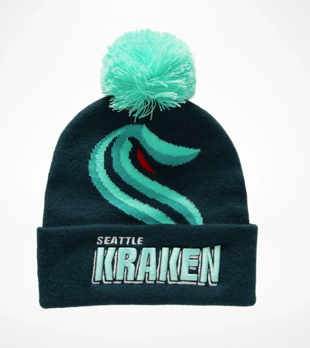 Mitchell & Ness Men's NHL Punch Out Pom Knit Kraken Knit Hat sold by Zulily