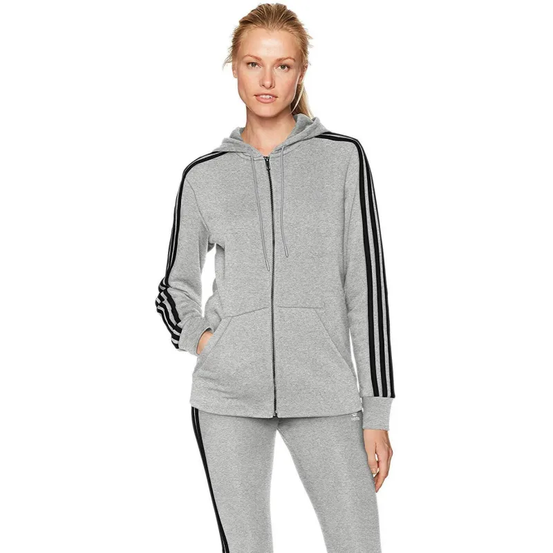 adidas Women's Essentials Cotton Fleece 3-Stripe Full Zip Hoodie sold by Zulily