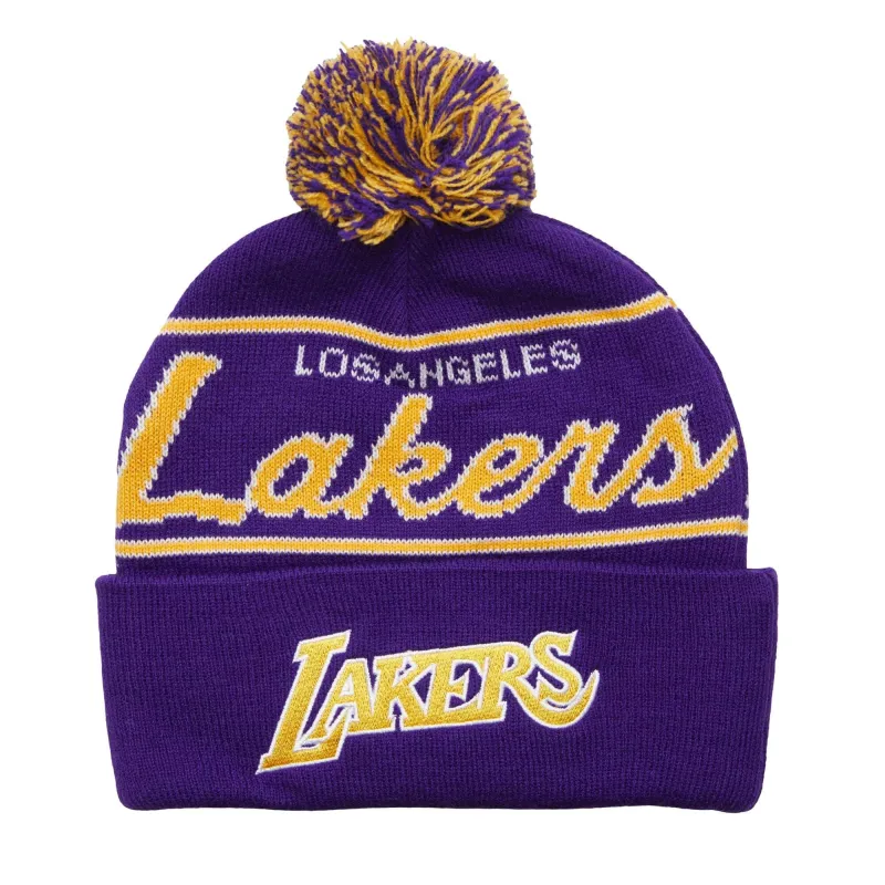 Mitchell & Ness Men's NBA Script Pom Beanie Hwc Lakers Beanies made by Mitchell & Ness