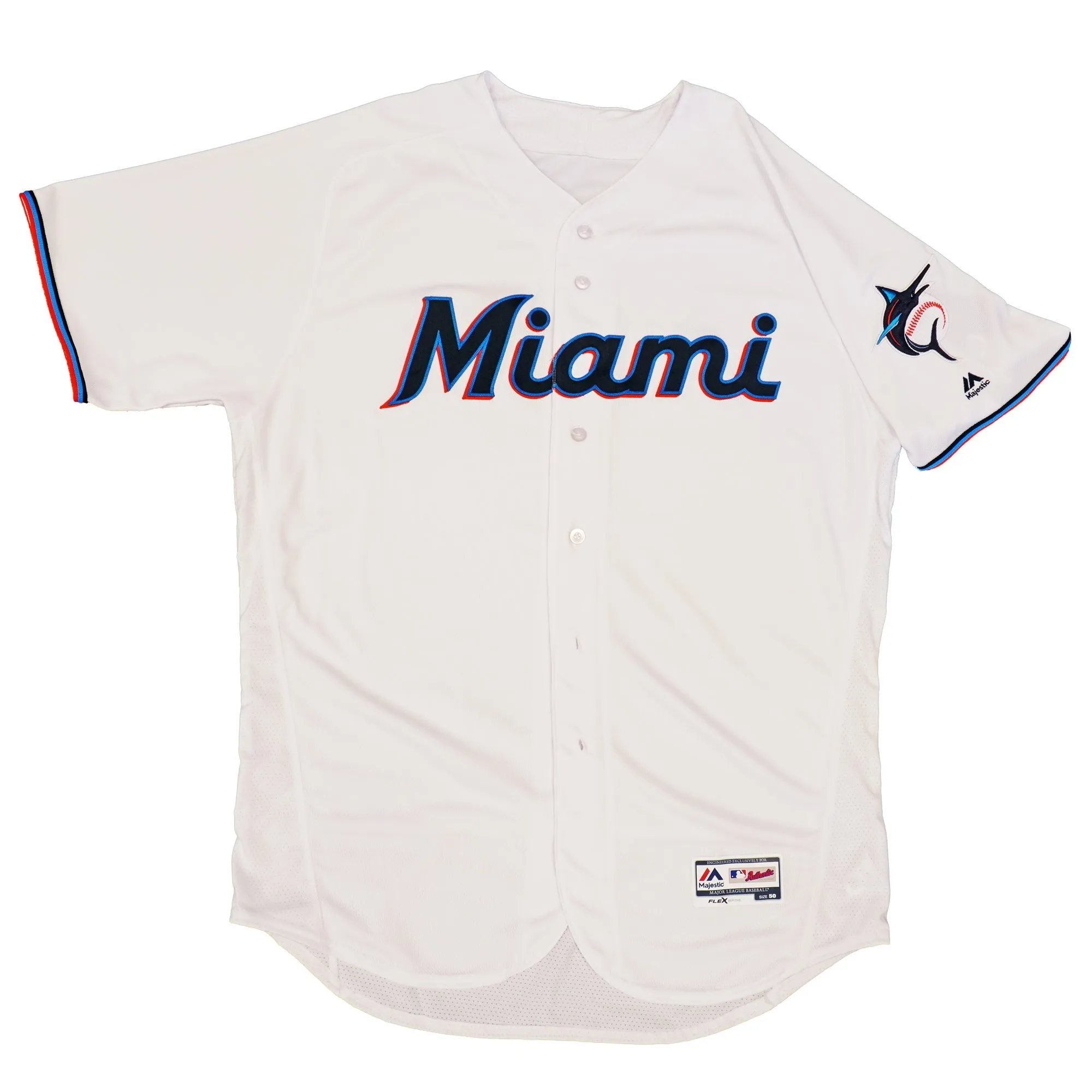 Majestic Men's MLB Miami Marlins Authentic On Field Flex Base Jersey White sold by Zulily