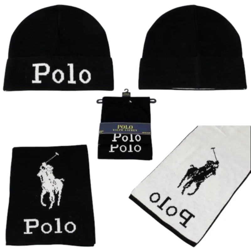 Polo Ralph Lauren Adult Jacquard Stacked Pony Set Scarf & Beanie Hats made by Polo by Ralph Lauren