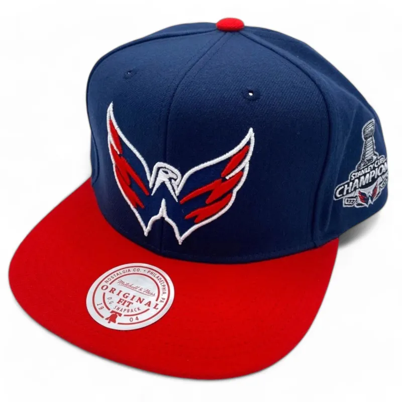 Mitchell & Ness Men's NHL 2 Tone Side Patch Snapback Capitals Snapback Caps made by Mitchell & Ness