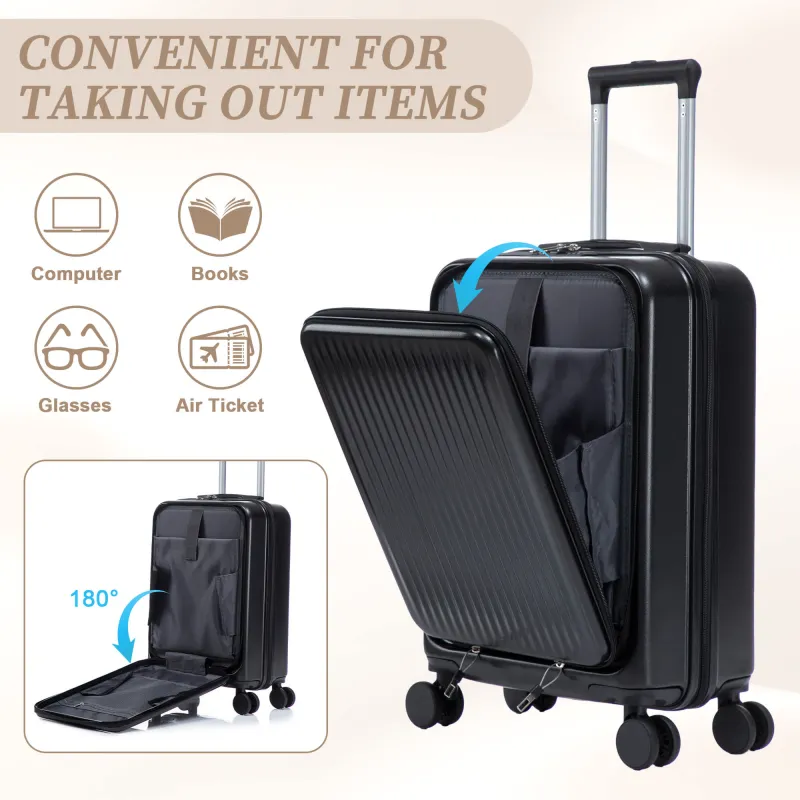 14"/20" 2 pcs/set in ABS Spinner Wheel Luggage, with Combination Lock and Front Opening Design, 14" Cosmetic Case (Black) made by Zulily