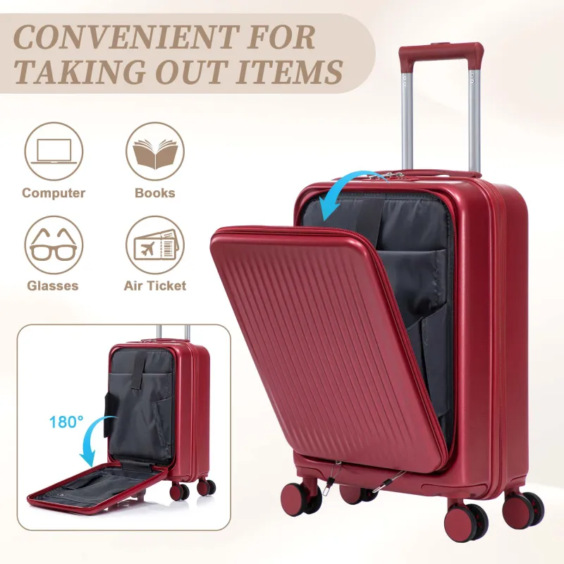 14"/20" 2 pcs/set in ABS Spinner Wheel Luggage, with Combination Lock and Front Opening Design, 14" Cosmetic Case (Red) made by Zulily