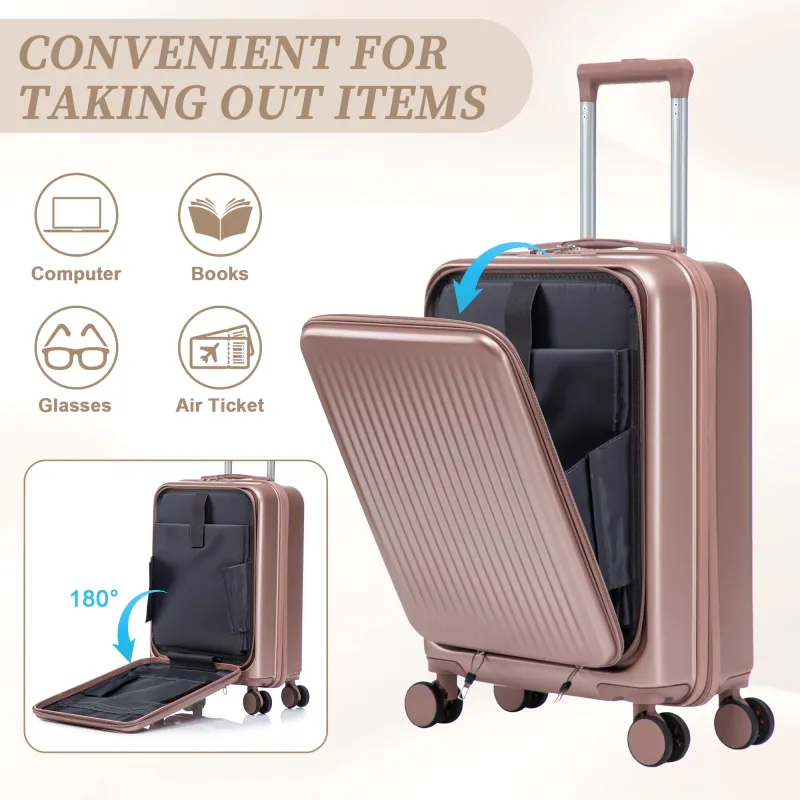 14"/20" 2 pcs/set in ABS Spinner Wheel Luggage, with Combination Lock and Front Opening Design, 14" Cosmetic Case (Champagne) sold by Zulily