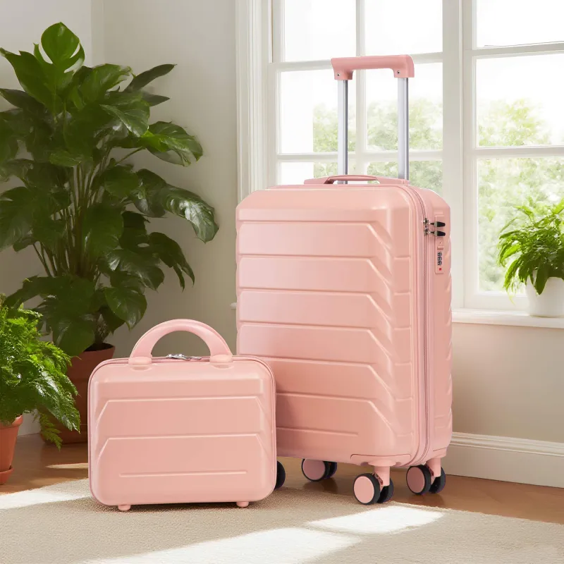 14"/20" 2 pcs/set in ABS Spinner Wheel Luggage, with Combination Lock,14" Cosmetic Case (Pink) made by Zulily