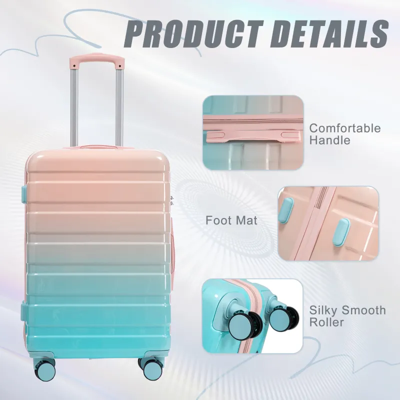 20"/24"/28" 3 pcs/set in PC Spinner Wheel Luggage, Carry on Suitcase, With Gradient Color and Combination Lock(Blue+Pink) made by Zulily