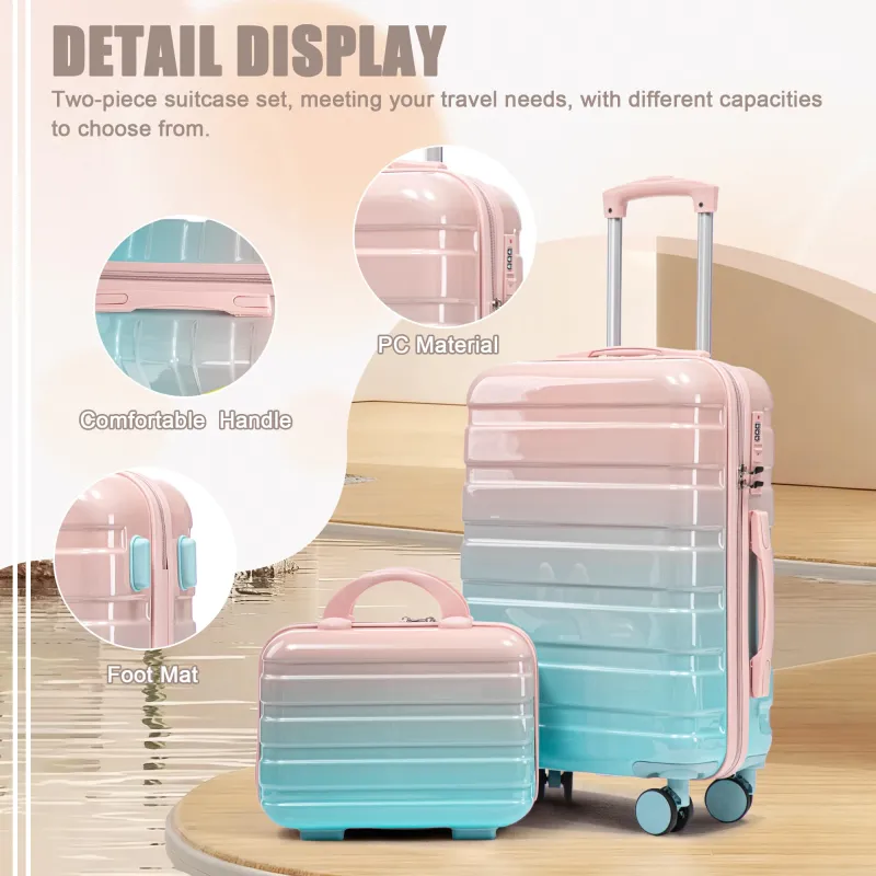 14"/20" 2 pcs/set in PC Spinner Wheel Luggage, Carry on Suitcase, With Gradient Color and Combination Lock(Blue+Pink) sold by Zulily