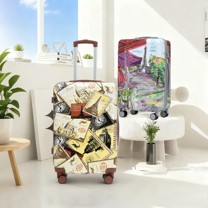 20"/24"/28" 3 pcs/set in PC Spinner Wheel Luggage, Carry on Suitcase, With Printed pattern and Combination Lock (City Stamps) made by Zulily