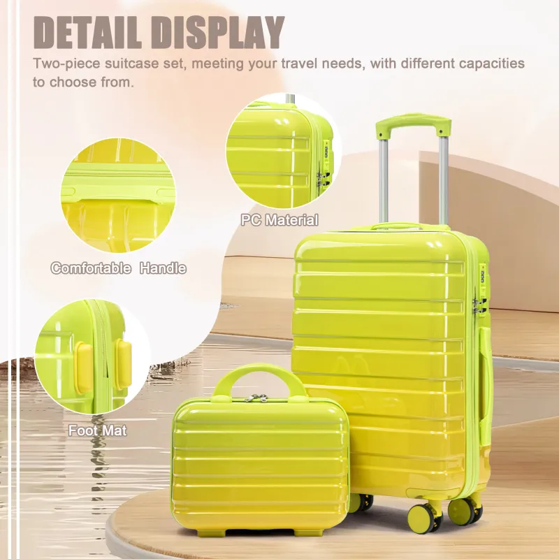 14"/20" 2 pcs/set in PC Spinner Wheel Luggage, Carry on Suitcase, With Gradient Color and Combination Lock(Yellow+Green) made by Zulily