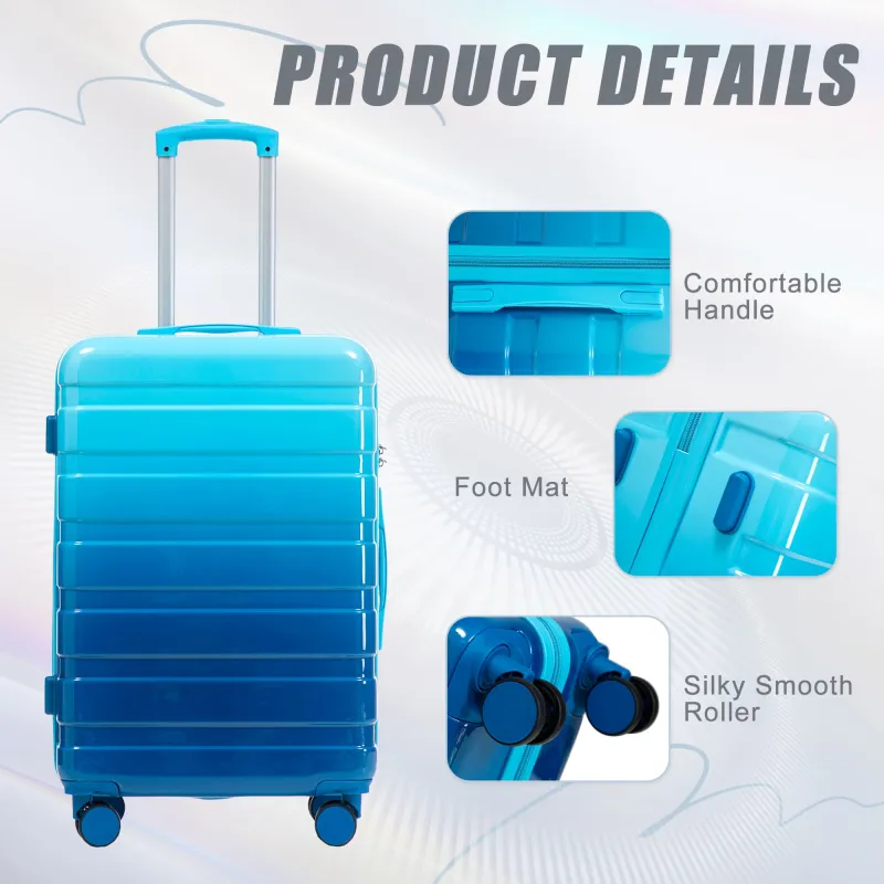 20"/24"/28" 3 pcs/set in PC Spinner Wheel Luggage, Carry on Suitcase, With Gradient Color and Combination Lock(Navy+Light Blue) sold by Zulily