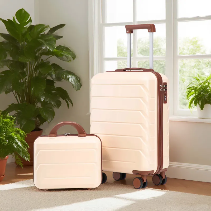 14"/20" 2 pcs/set in ABS Spinner Wheel Luggage, with Combination Lock,14" Cosmetic Case (Beige) made by Zulily
