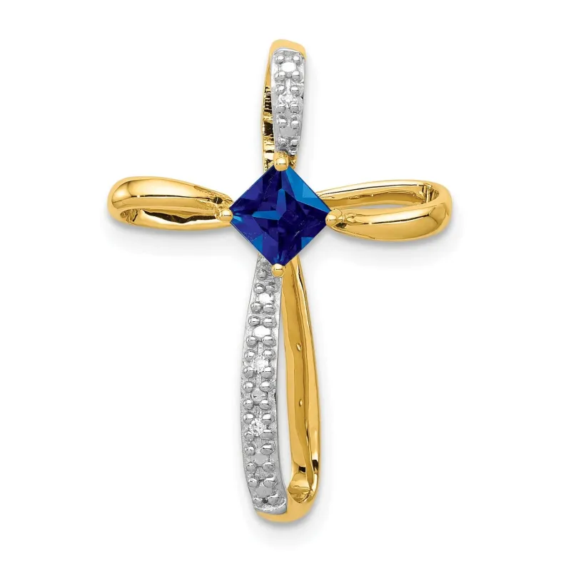 Lab Created Blue Sapphire and White Diamond Cross Pendant Gold Jewelry Gift for Women made by Zulily