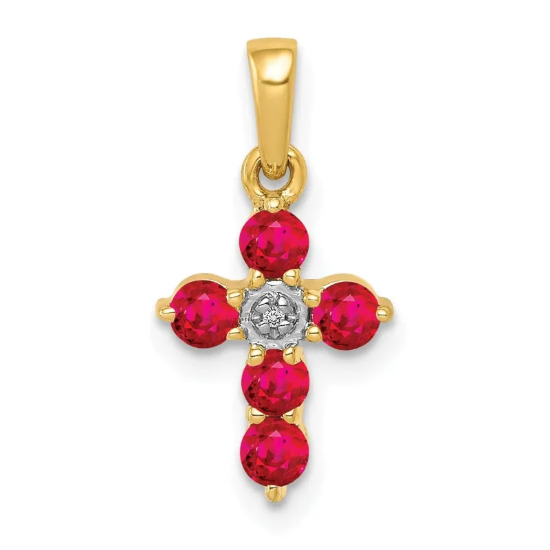 14k Gold Natural Red Ruby and Diamond Cross Pendant Jewelry Gift for Women made by Zulily