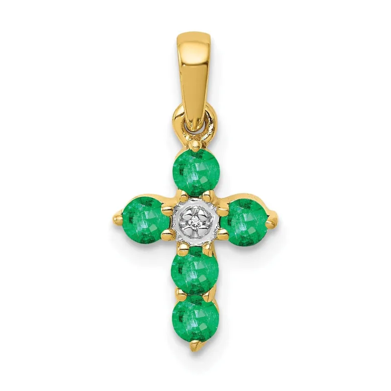 14k Gold Natural Green Emerald and Diamond Cross Pendant Jewelry Gift for Women sold by Zulily