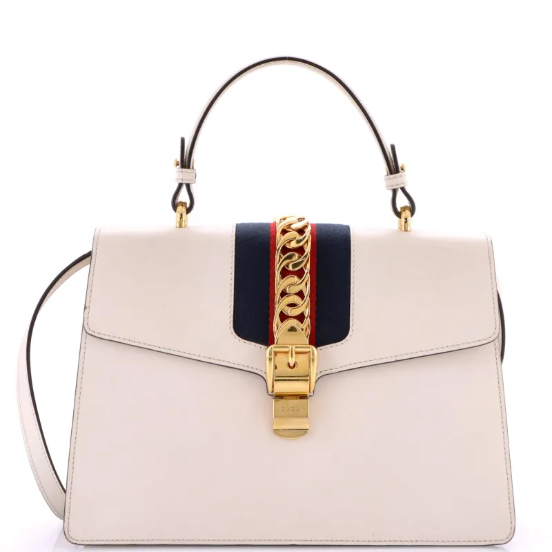 Pre-Loved Gucci Sylvie Top Handle Bag Leather Medium sold by Zulily