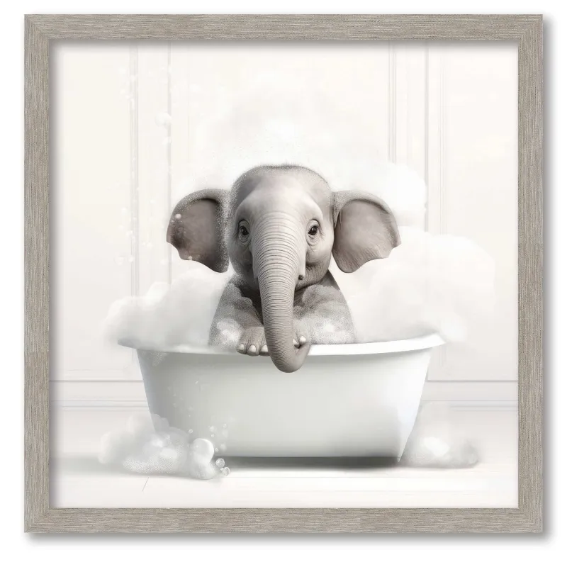 Artful Animal Bath Scenes Elephant 16x16 Framed Board sold by Zulily