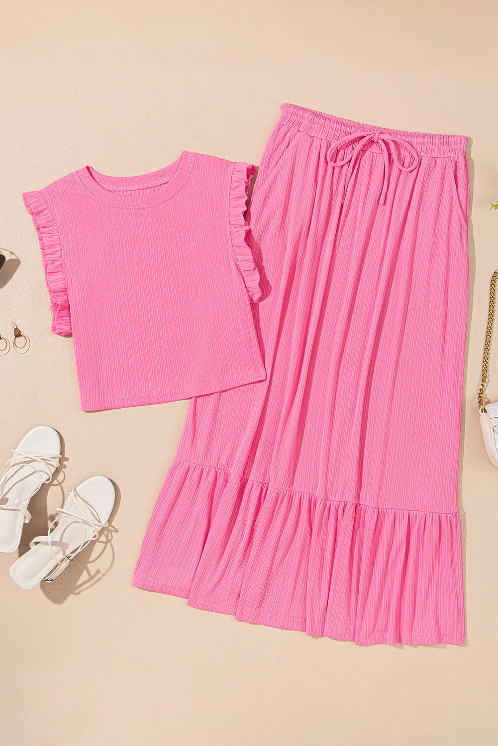 Estrella Textured Crop Vest Lace-up Long Skirt Set by Threaded Pear sold by Zulily product image thumbnail 5