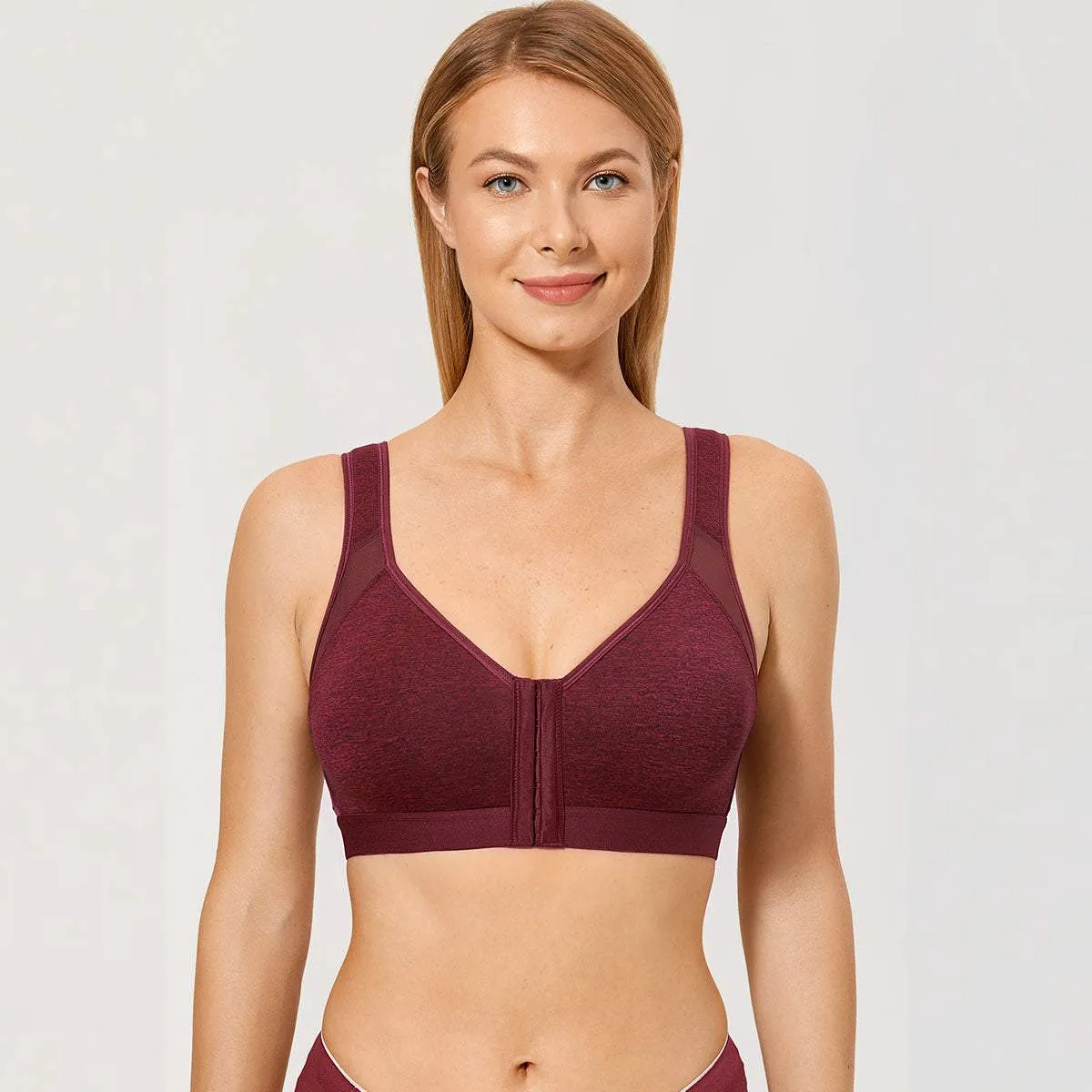 X-Back Posture Support Front Closure Wireless Full Coverage Bra sold by Zulily product image thumbnail 4