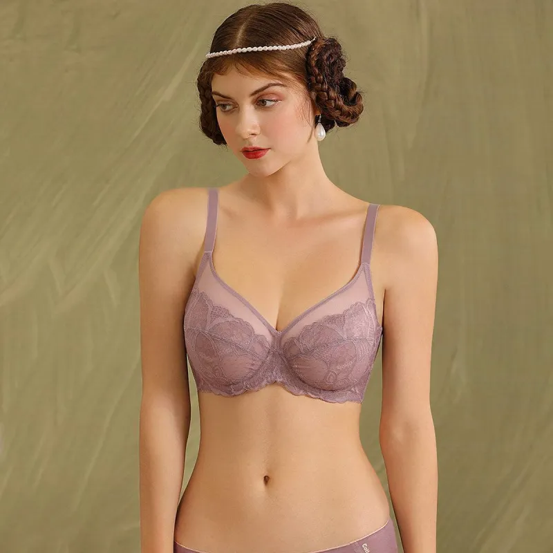 Sheer Lace Minimizer Underwire Bra made by Zulily