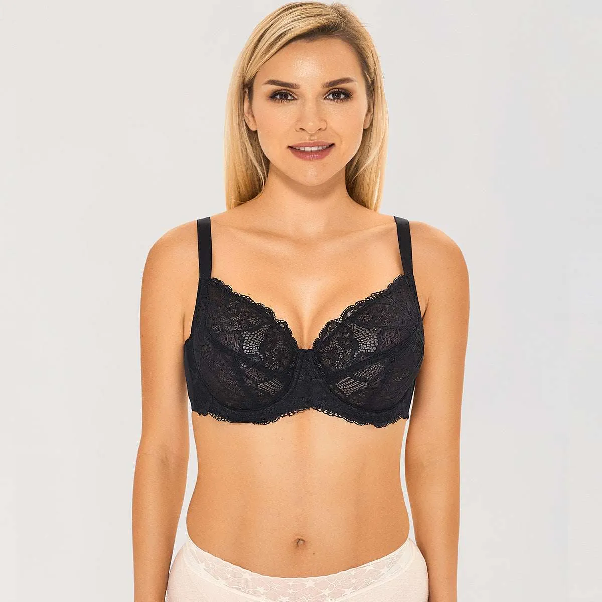 Sheer Lace Full Coverage Minimizer Underwire Bra sold by Zulily product image thumbnail 5