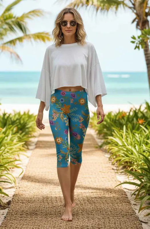 Lily by Firmiana Women’s Capri Leggings Women’s Apparel Blue Multicolor Floral Print made by Zulily