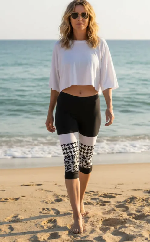 Lily by Firmiana Women’s Capri Leggings Women’s Apparel Black White Colorblock Print sold by Zulily