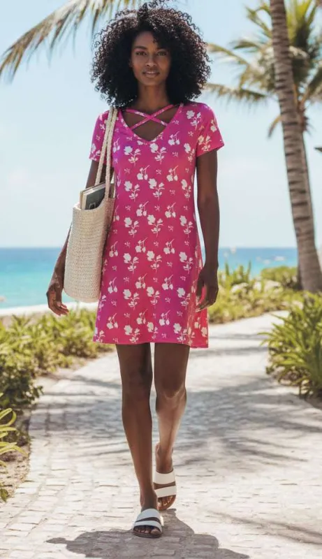 Lily by Firmiana Women’s Cap Sleeve Short Dress Women’s Apparel Pink White Floral Print made by Zulily